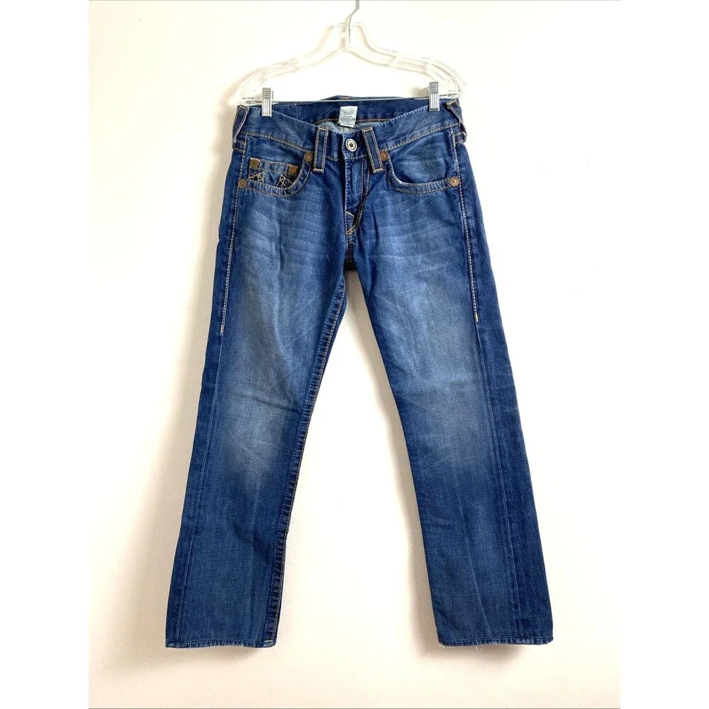 True Religion Denim Jeans Size 30 Straight Blue Stitched Western Cowboy Cotton